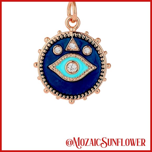 Nazar Evil Eye Cobalt Blue Turquoise Enamel Rose Gold Inset Crystals O Chain NWT - Picture 4 of 6